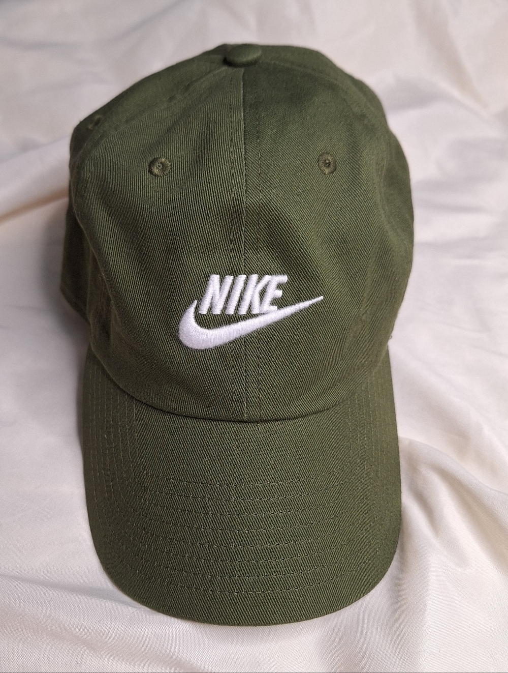 NIKE Club Unstructured Futura Wash Cap Athleisure Dad Hat in Olive Green